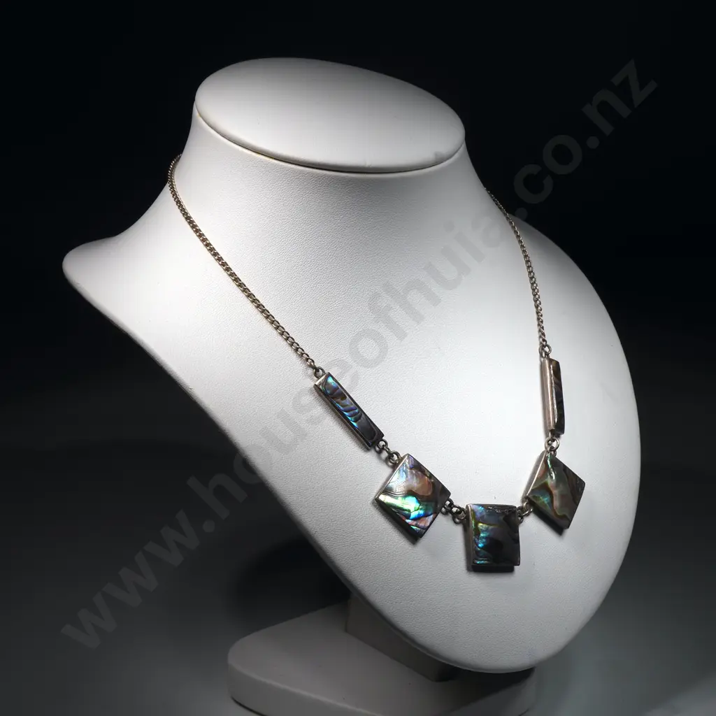 Vintage Sterling Silver New Zealand Paua Necklace Image 1++