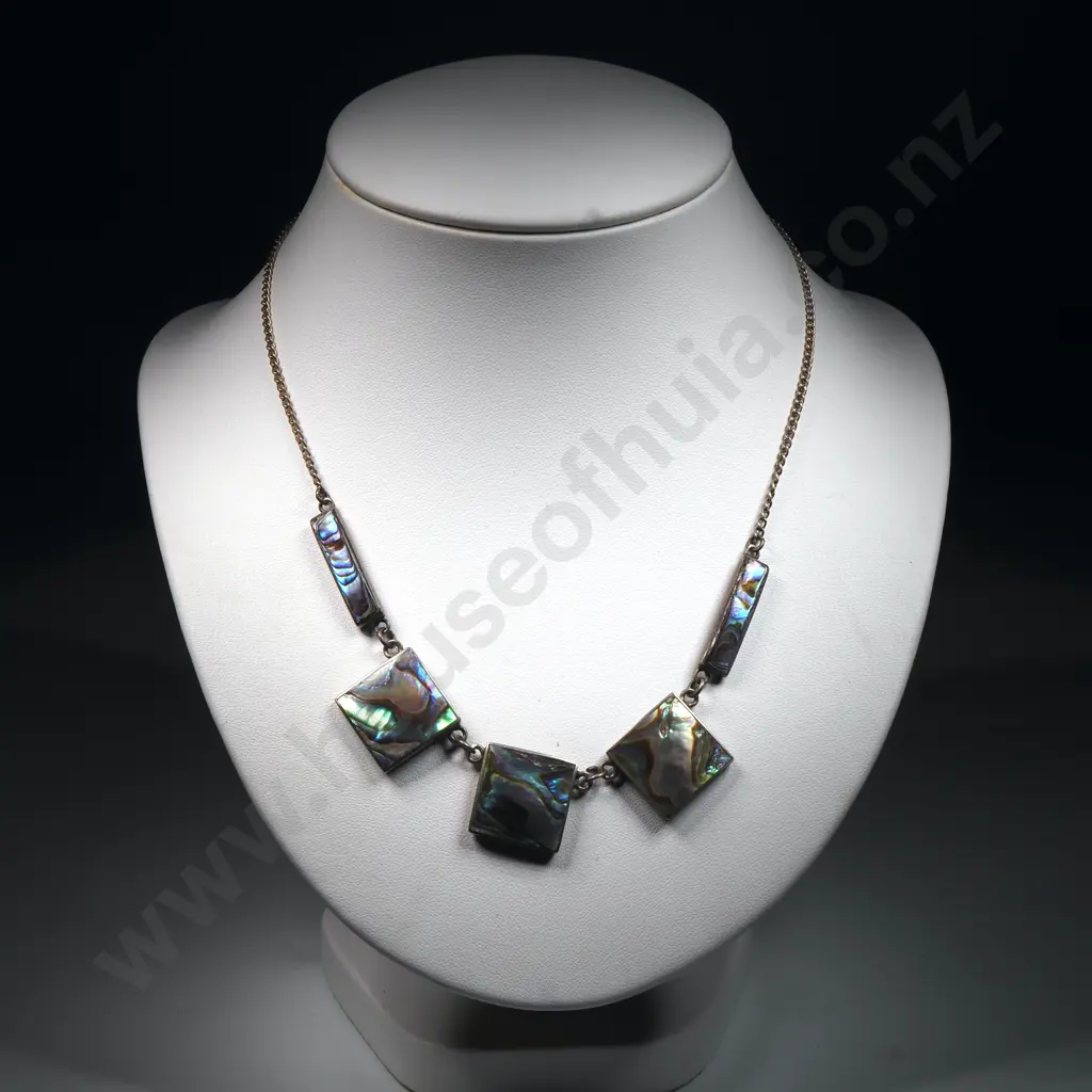 Vintage Sterling Silver New Zealand Paua Necklace Image 1++
