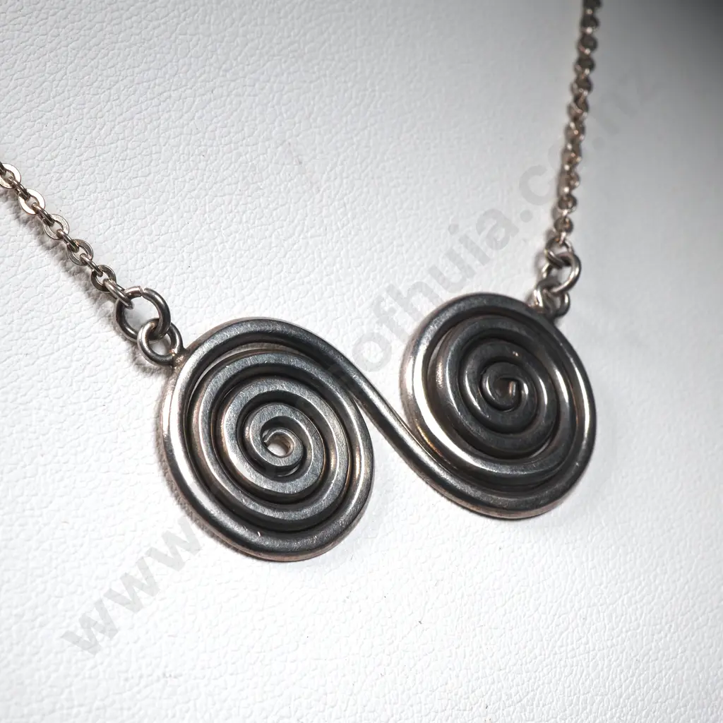 Sterling Silver Double Spiral Chain Pendant Necklace Image 1++