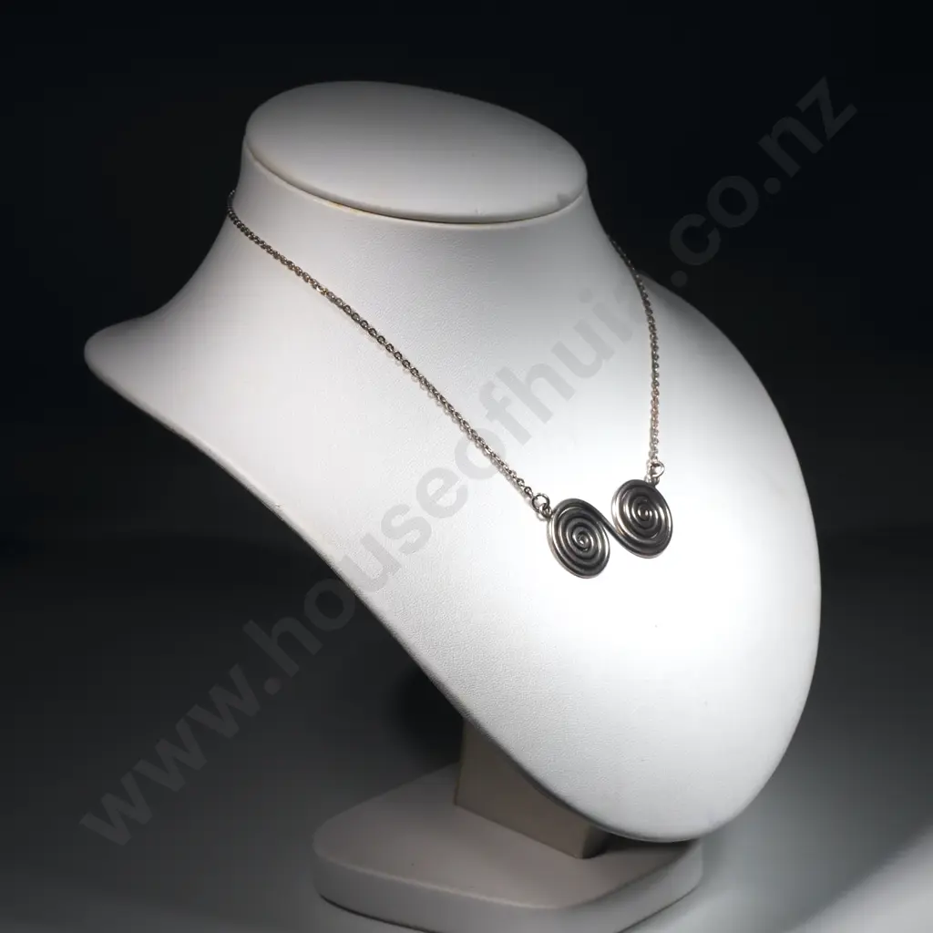 Sterling Silver Double Spiral Chain Pendant Necklace Image 1++