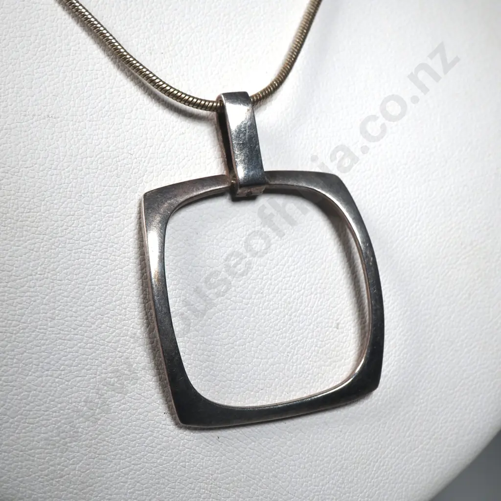 Modernist Sterling Silver Pendant With Snake Chain Image 1++