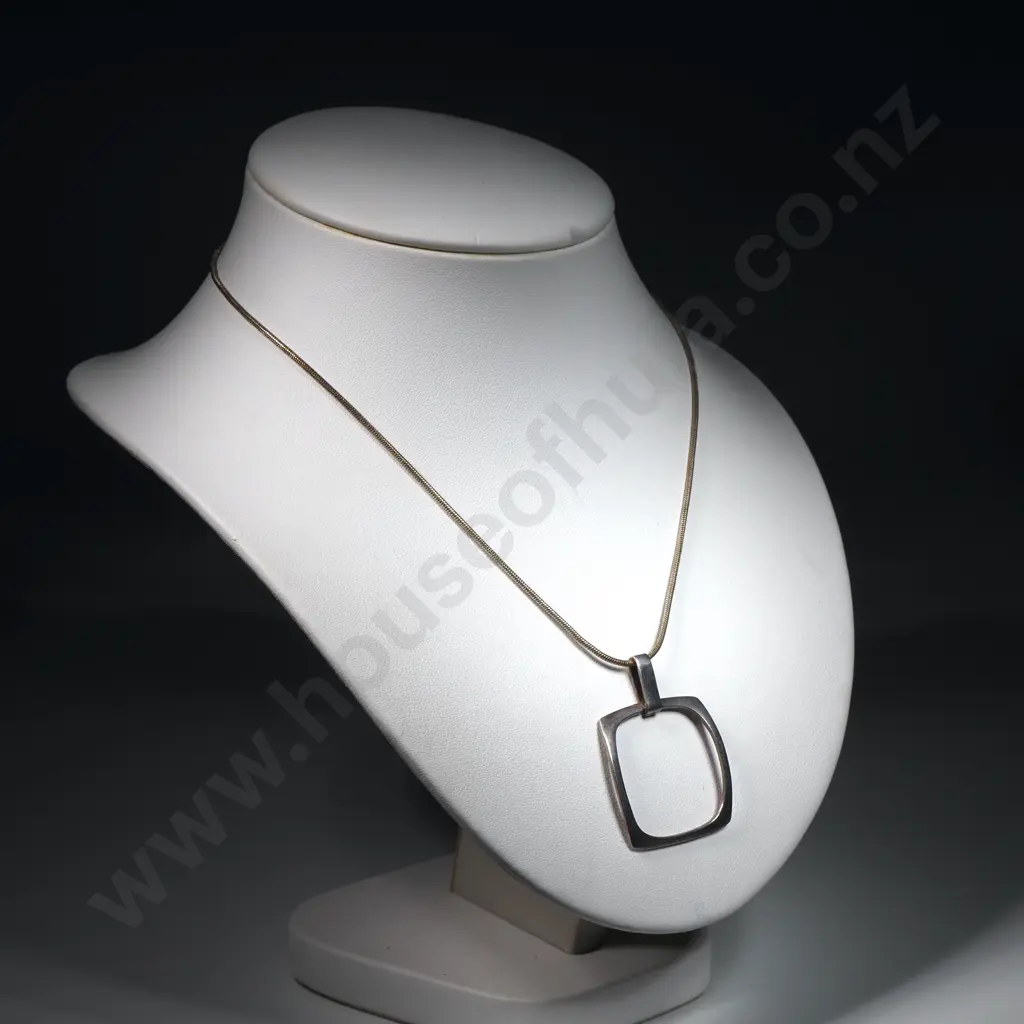 Modernist Sterling Silver Pendant With Snake Chain Image 1++