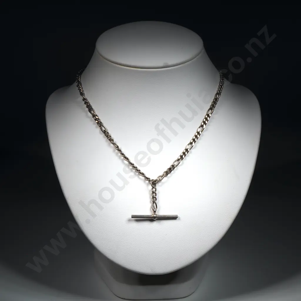 Sterling Silver Figaro Link Fob Watch Chain With T Bar Image 1++