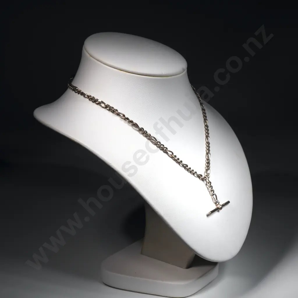 Sterling Silver Figaro Link Fob Watch Chain With T Bar Image 1++
