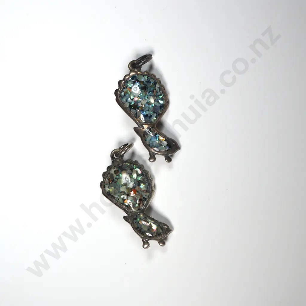 Fun Sterling Silver & Paua Fantail Bird Pendants Image 1++