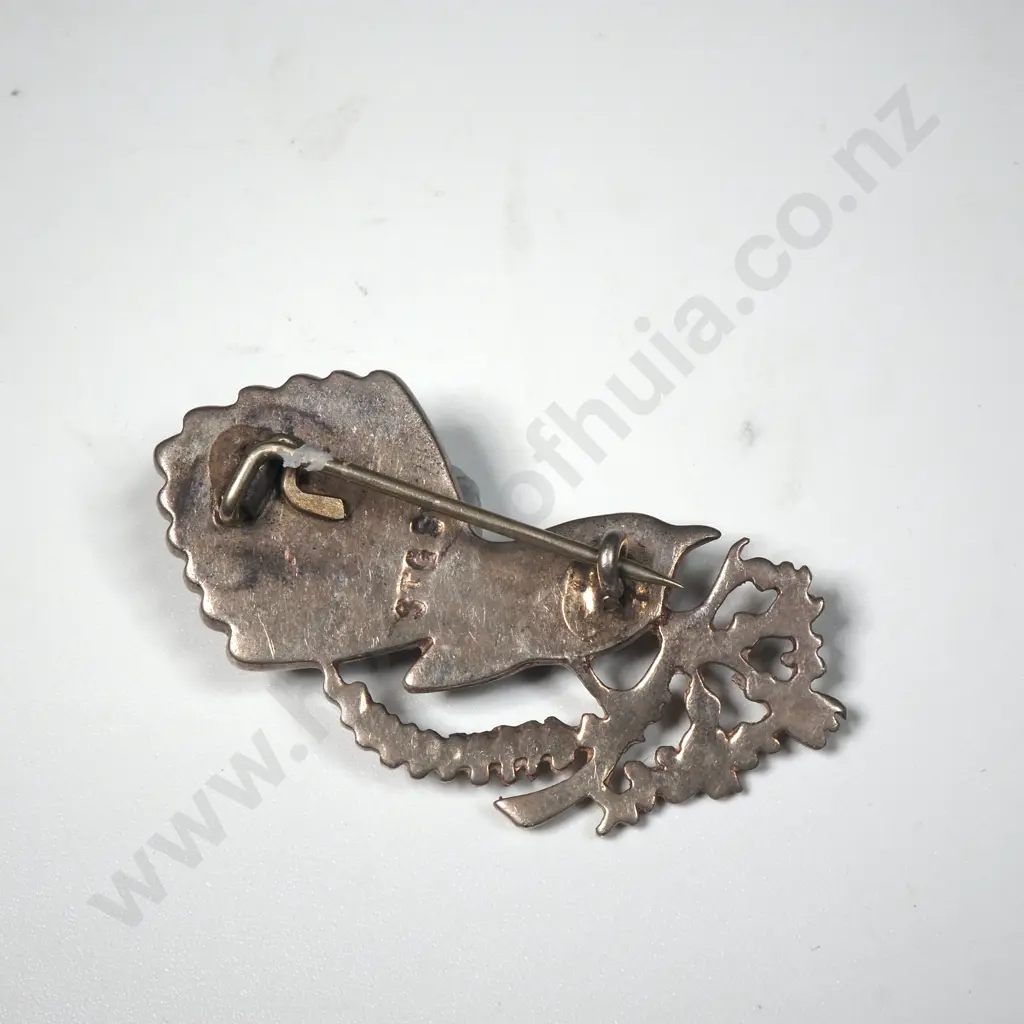 Vintage Sterling Silver New Zealand & Paua Fantail Brooch Image 1++