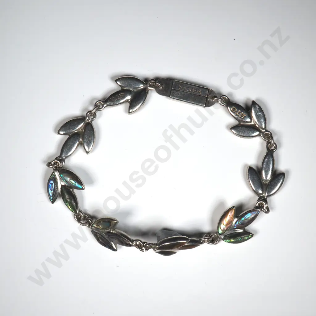Vintage Sterling Silver Paua Shell Bracelet Image 1++