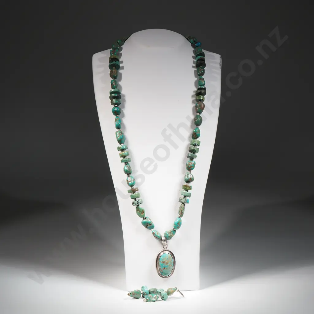 Sterling Silver & Turquoise Bead Necklace Image 1++