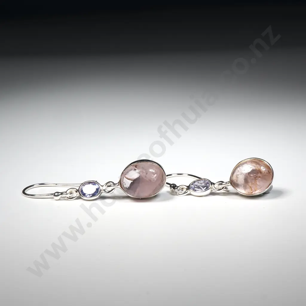 Sterling Silver Rose Quartz & Amethyst Earrings Image 1++