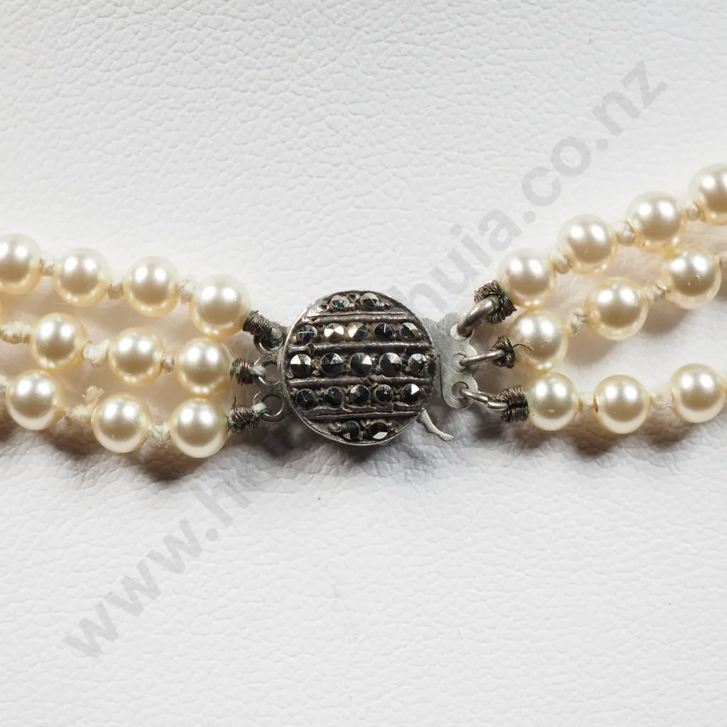 Faux Pearl Necklace w Sterling Silver Clasp Image 1++
