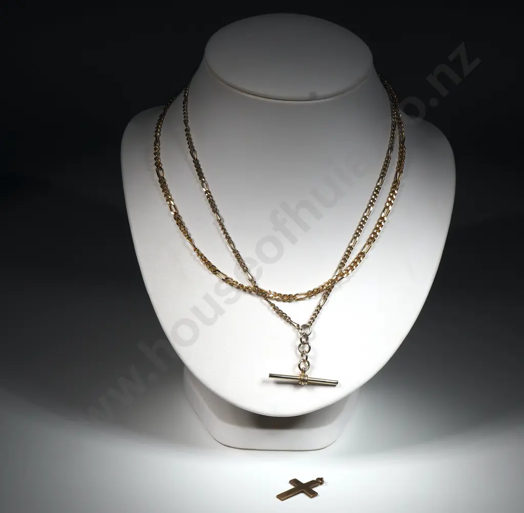 9ct Gold Plated Cross & Two Fob Style Chains  Image 1++
