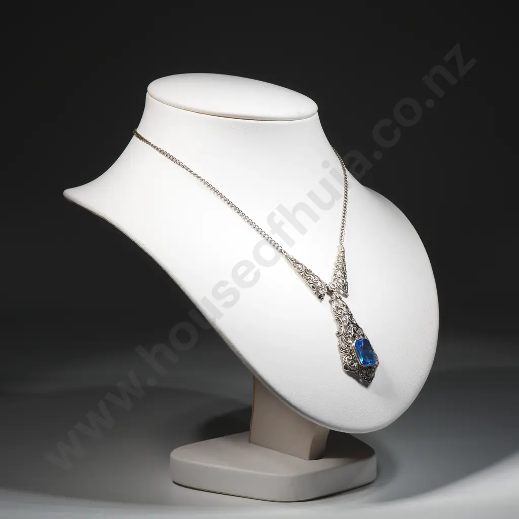 Decorative marcasite & Blue Stone Necklace Image 1++