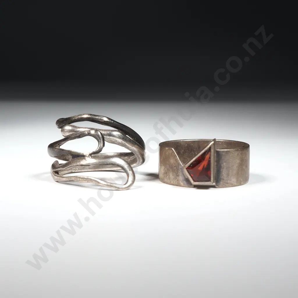 Two Geometric Sterling Silver Rings Image 1++