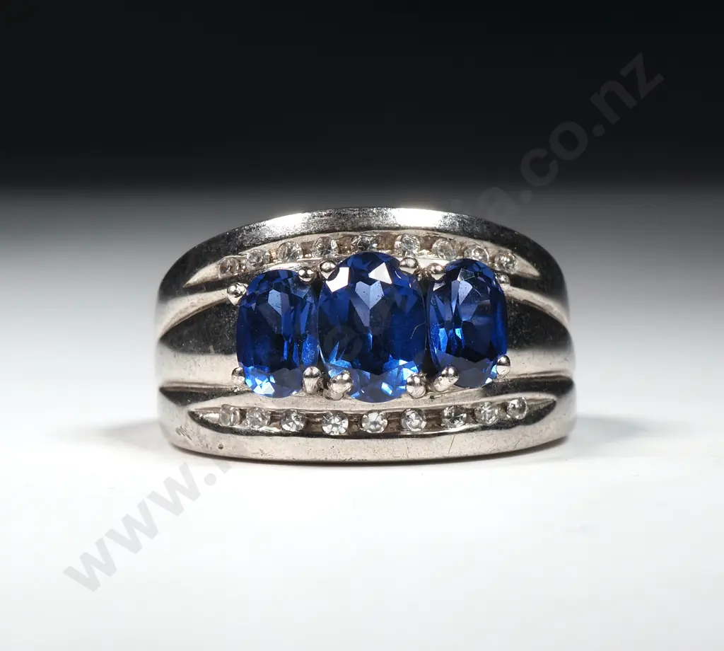 Sterling Silver Blue Gem Ring Image 1++