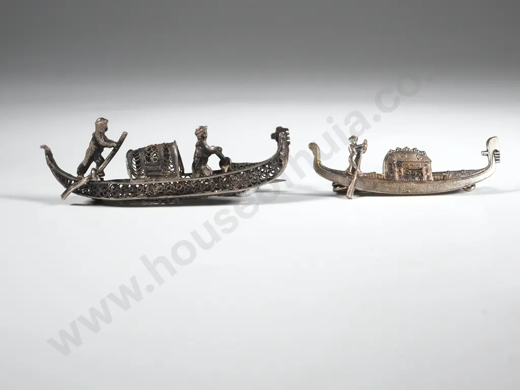 Two Sterling Silver Brooches In the Form Of Gondolas. One  Filigree Image 1++