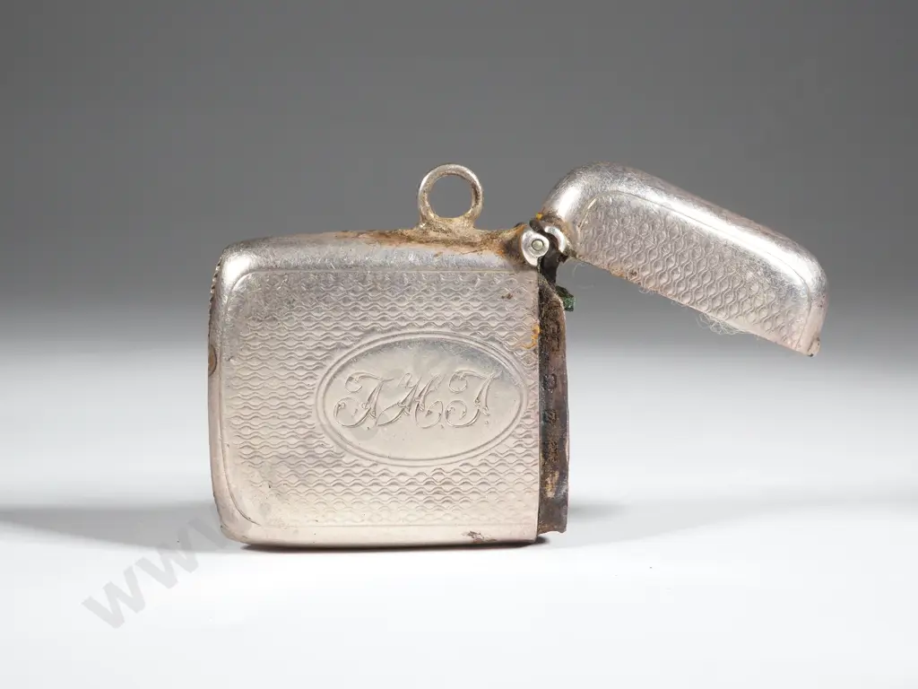 Sterling Silver Vesta Box w Allover Engine Turned Decoration Image 1++