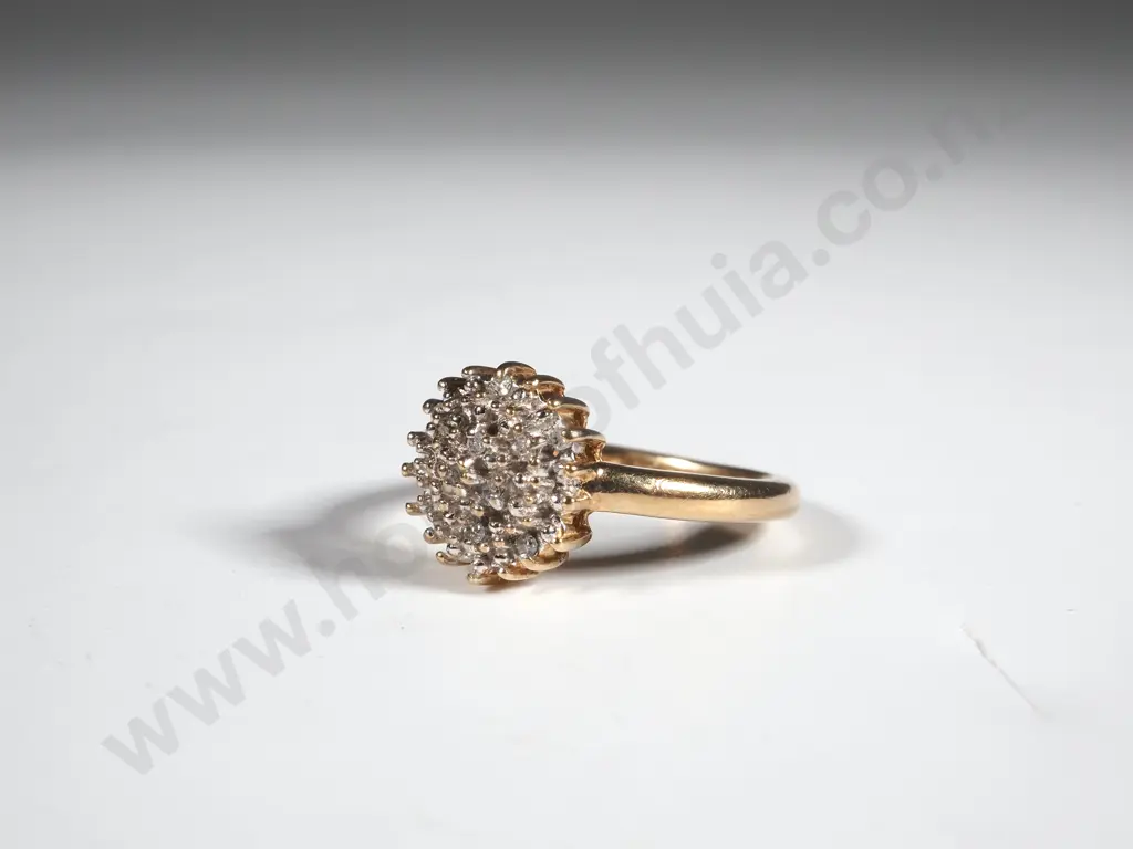 Modern 9ct Gold & Diamond Cluster Ring Image 1++