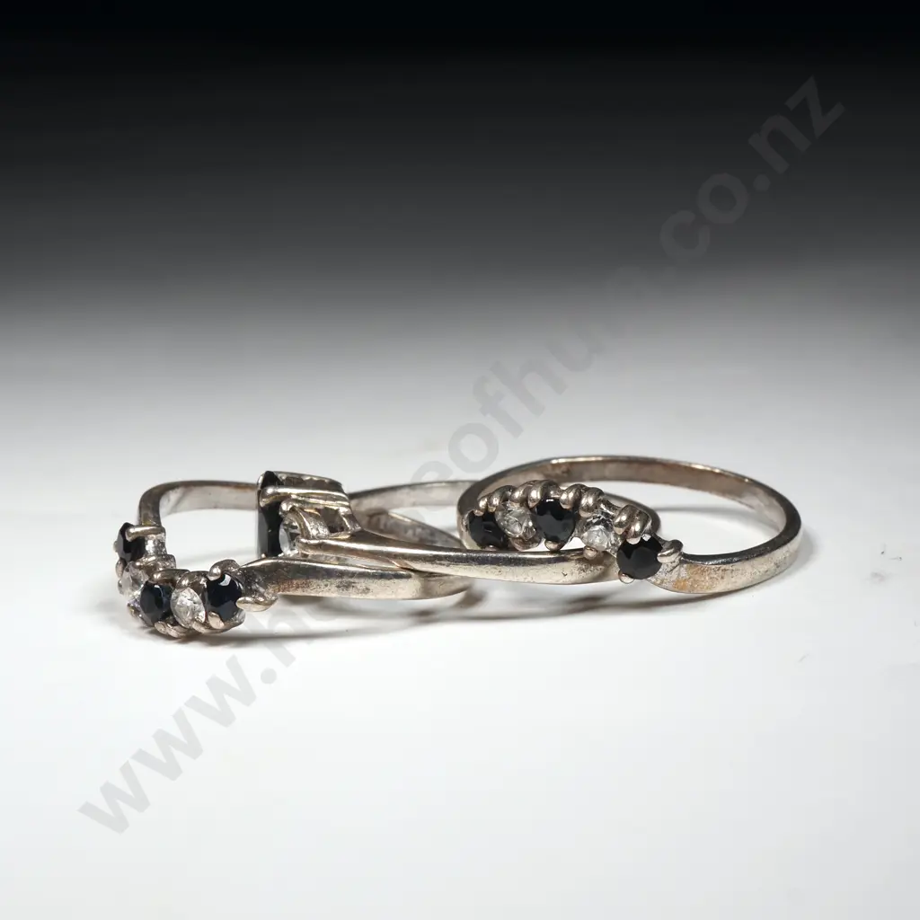 Sterling Silver Sapphire Three Ring Set Image 1++