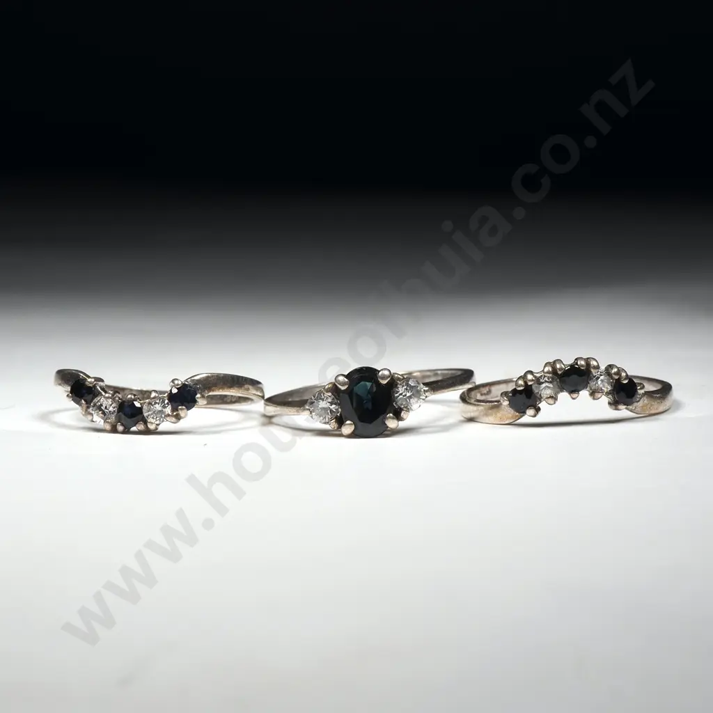 Sterling Silver Sapphire Three Ring Set Image 1++