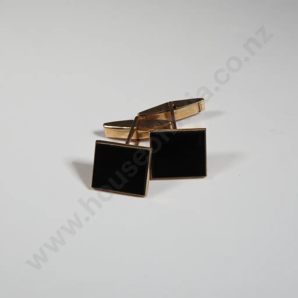 9ct Gold Cufflinks w Onyx Panels Image 1++