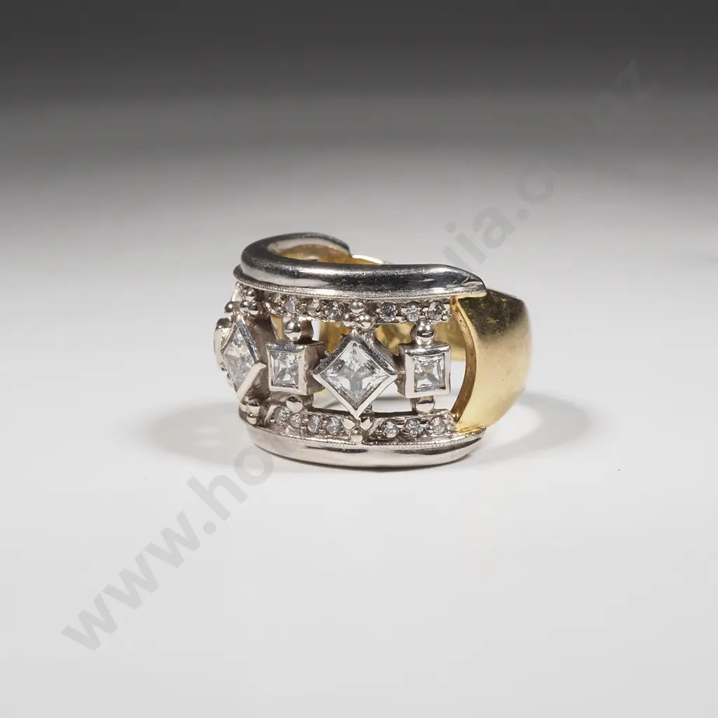 9ct White & Yellow Gold Clear Gem Ring Image 1++