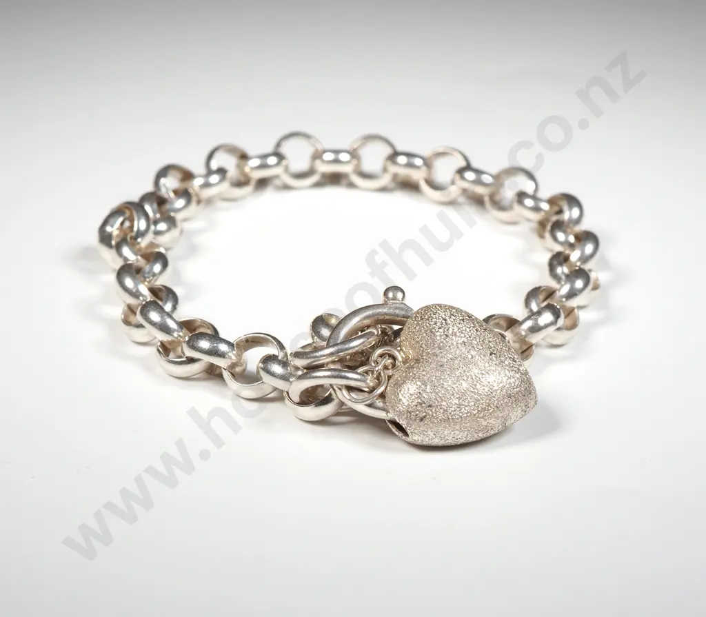 Sterling Silver Belcher Heart Bracelet Image 1++