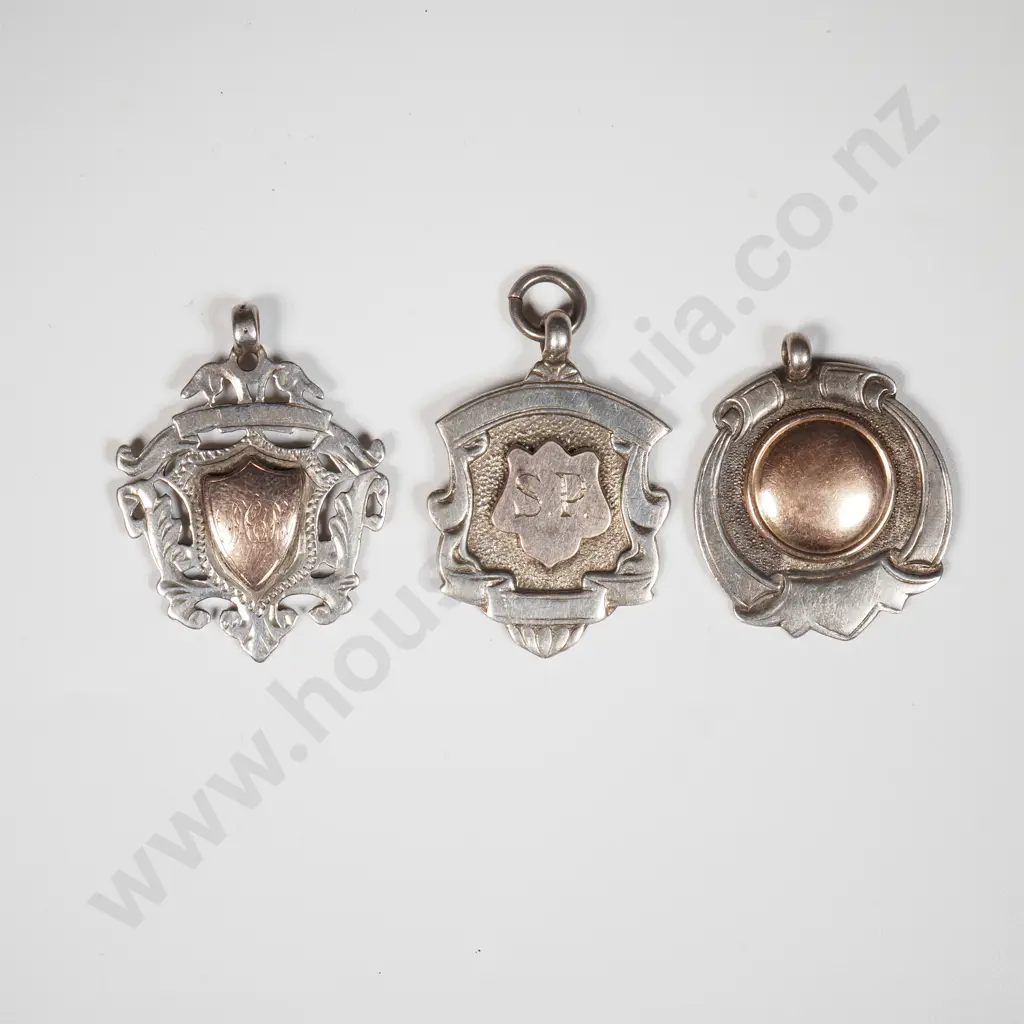 Three Sterling Silver Gold Fronted Prize Fobs Image 1++
