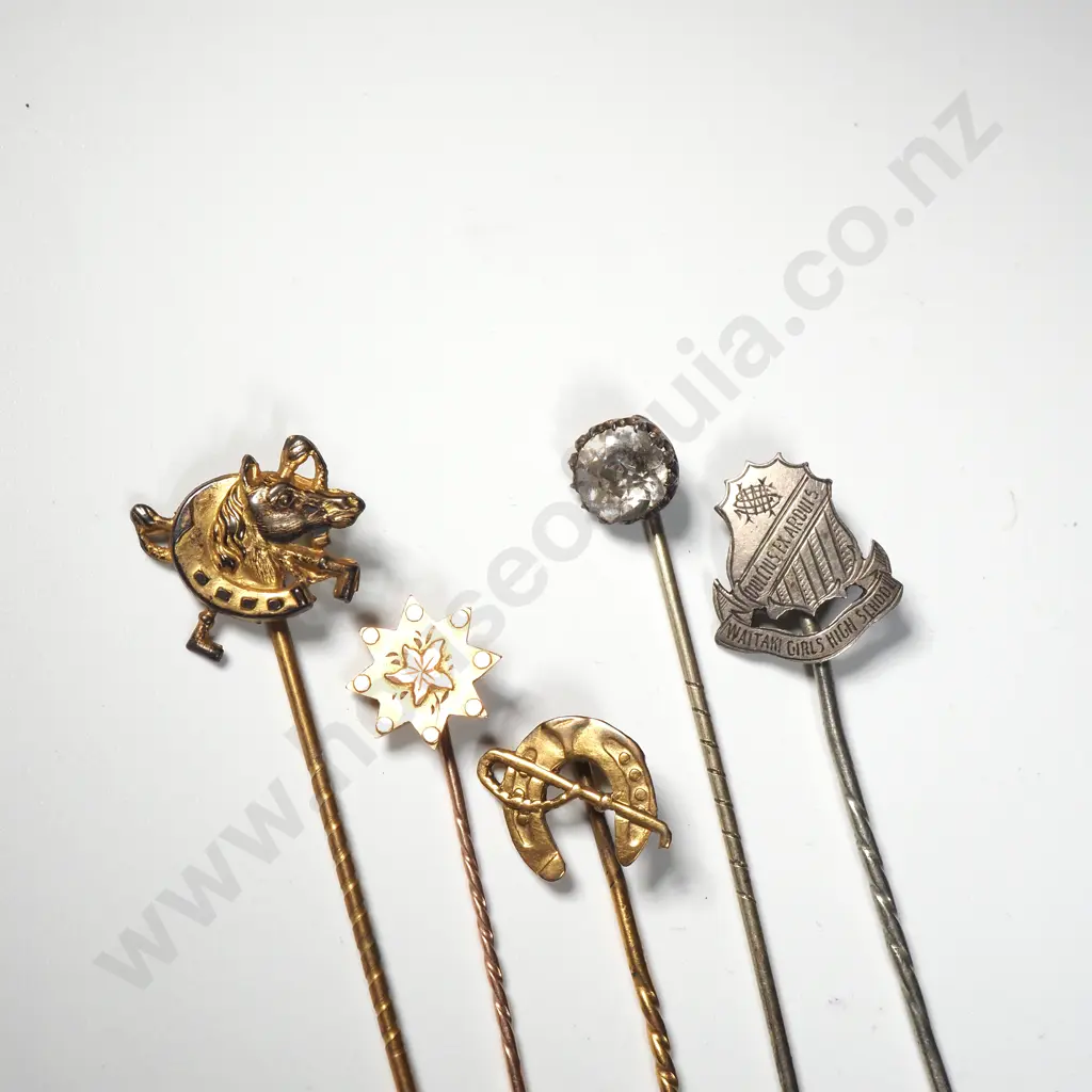 Antique Box w assorted Stick pins incl Rolled Gold Image 1++