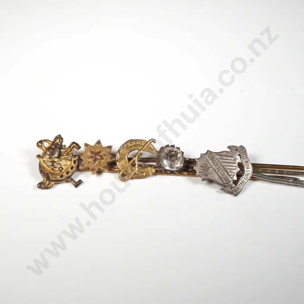 Antique Box w assorted Stick pins incl Rolled Gold Image 1++