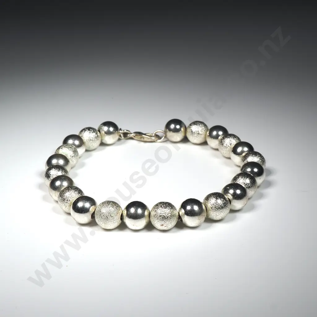 Sterling Silver Bead/Ball  Bracelet With Alternating Textured Beads. Image 1++