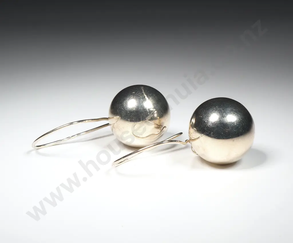 Pair Of Sterling Silver Drop  Ball Earrings  Image 1++