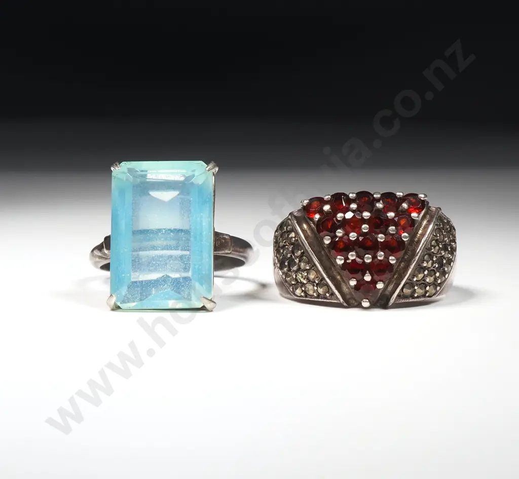 Two Sterling Silver Gem Set Rings Image 1++