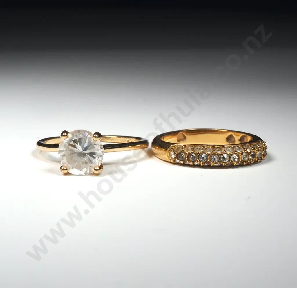 Two Gold Toned/Diamond Style Crystal Rings - Engagement & Wedder/Eternity. Image 1++