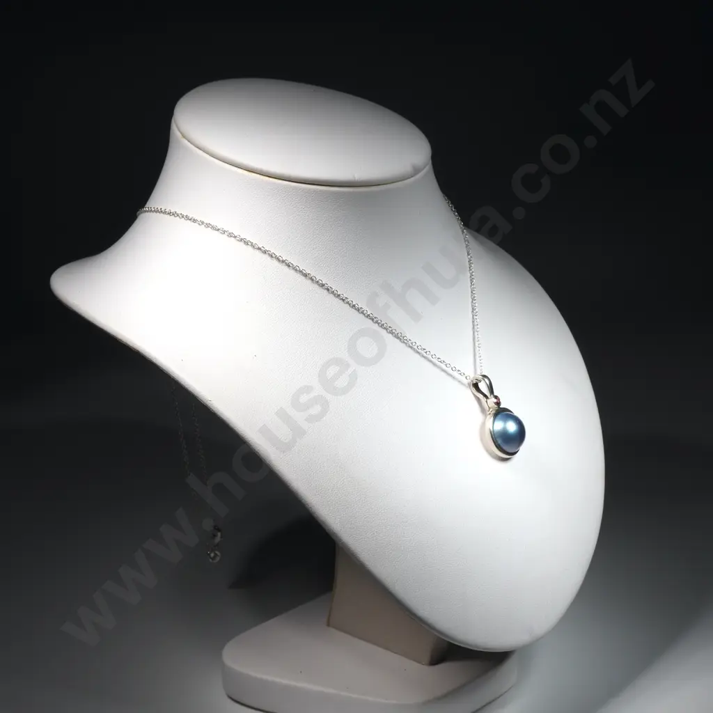 Blue Cultured Pearl & Pink Stone Pendant On Silver Chain  Image 1++