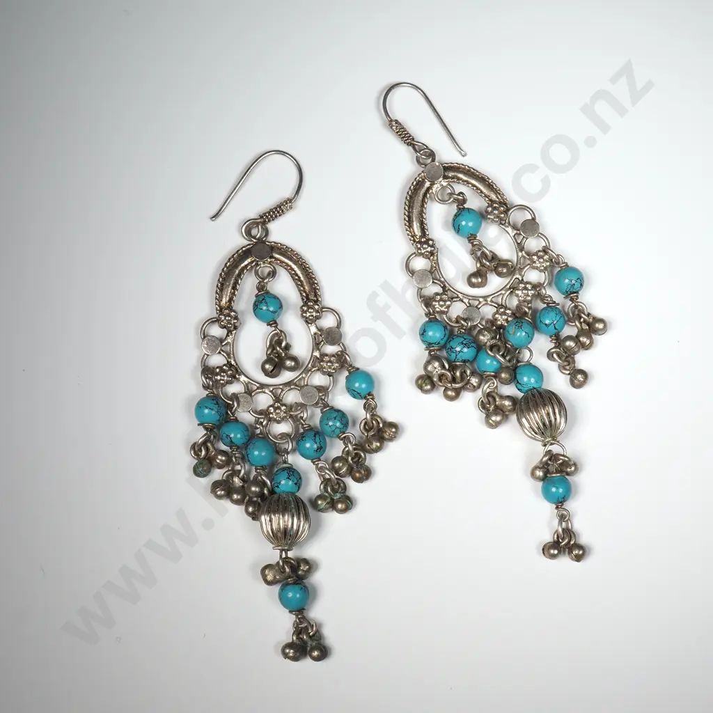 Pair of Sterling Silver & Turquoise Drop Earrings Earrings  Image 1++