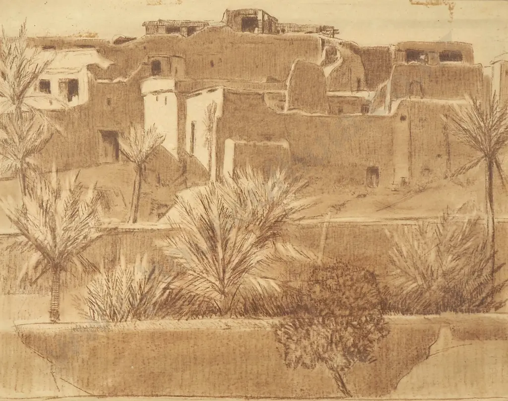 John Weeks - Moroccan Scene, Conté Crayon (1920) Image 1++
