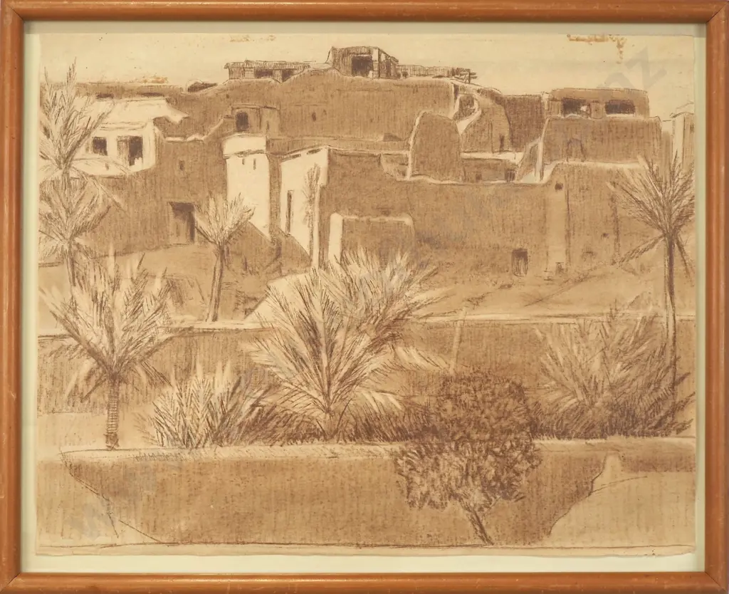 John Weeks - Moroccan Scene, Conté Crayon (1920) Image 1++