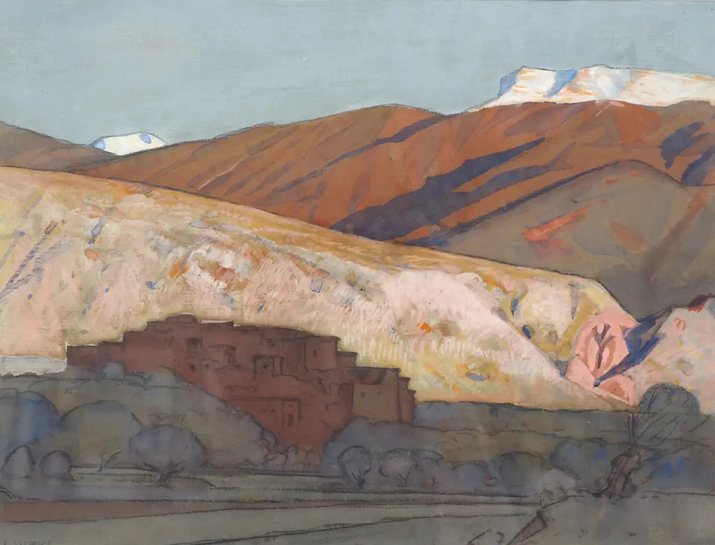 John Weeks - Late Afternoon in Valley-Ouriki-Morocco, Watercolour & Graphite Image 1++