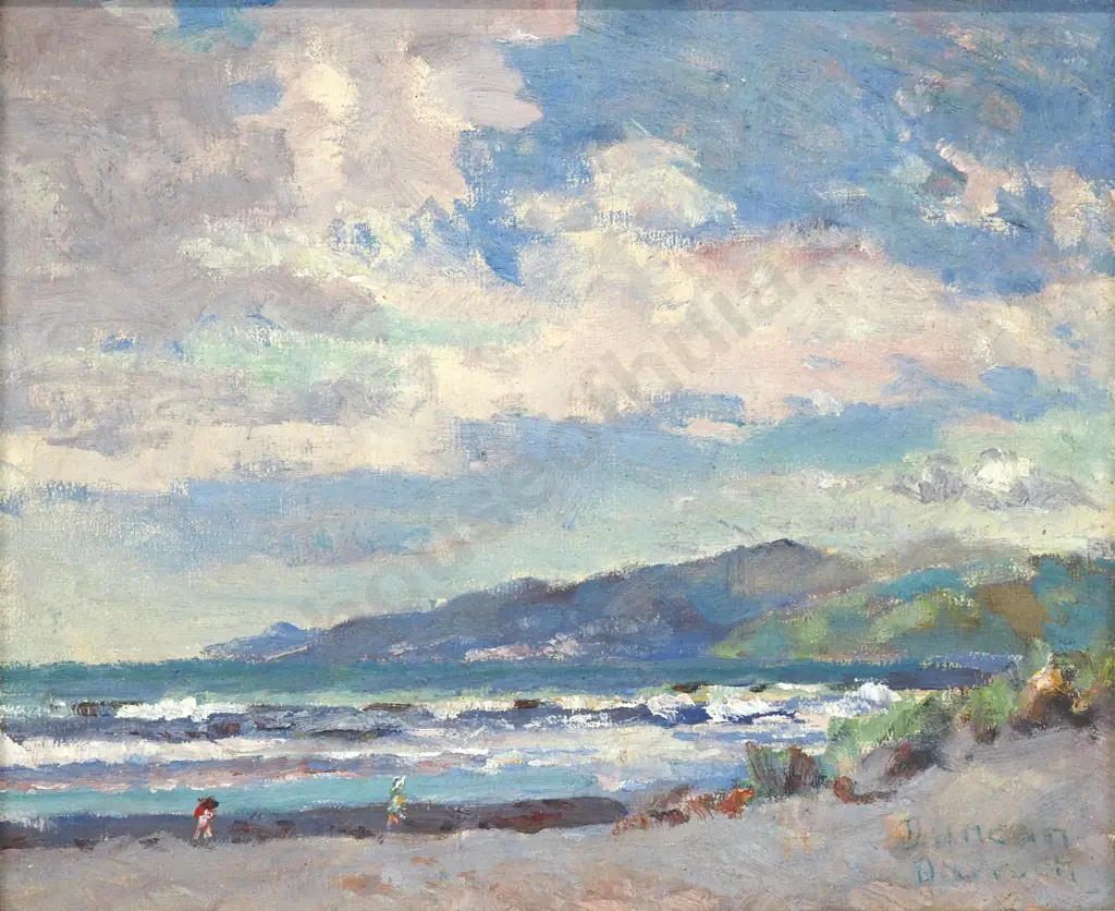 Duncan Darroch - Seascape w Figures, Oil On Board Image 1++