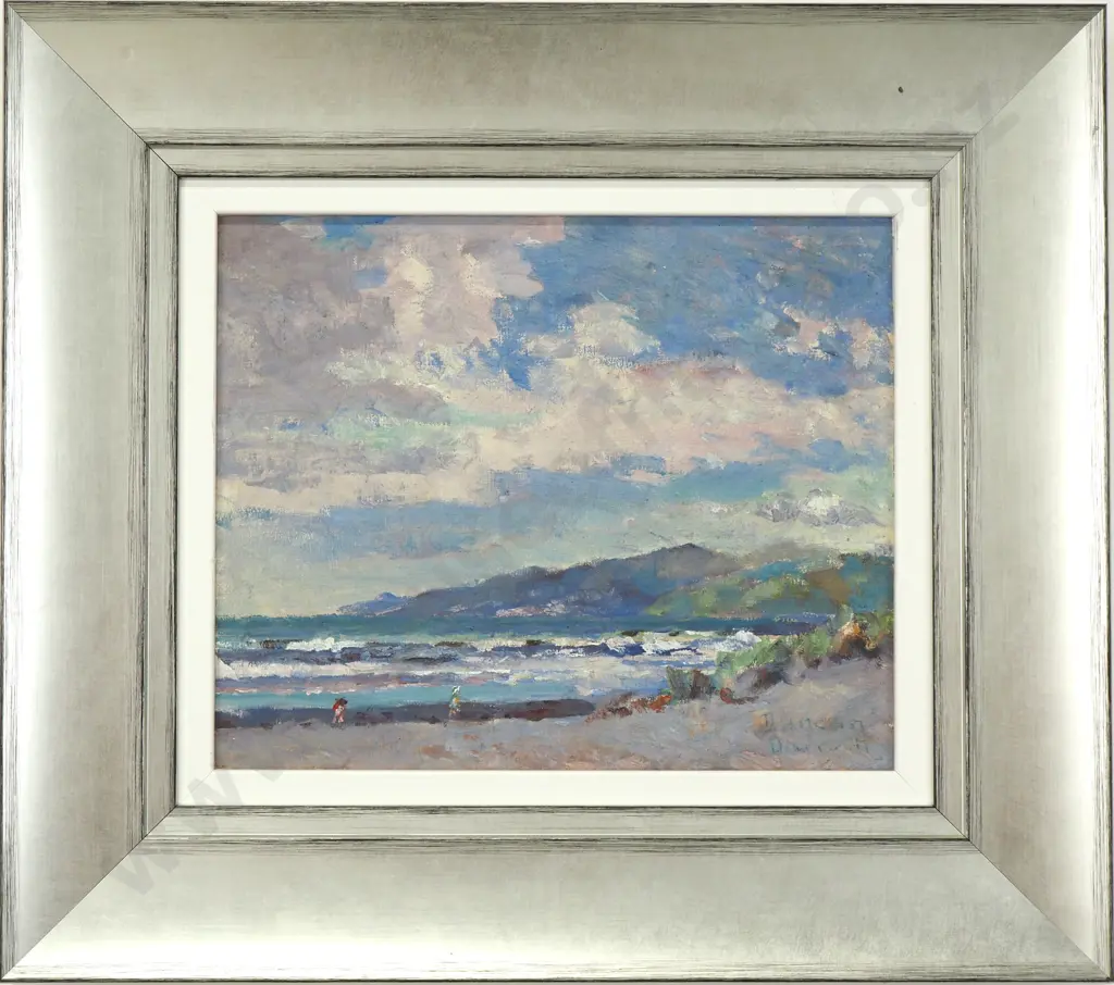 Duncan Darroch - Seascape w Figures, Oil On Board Image 1++