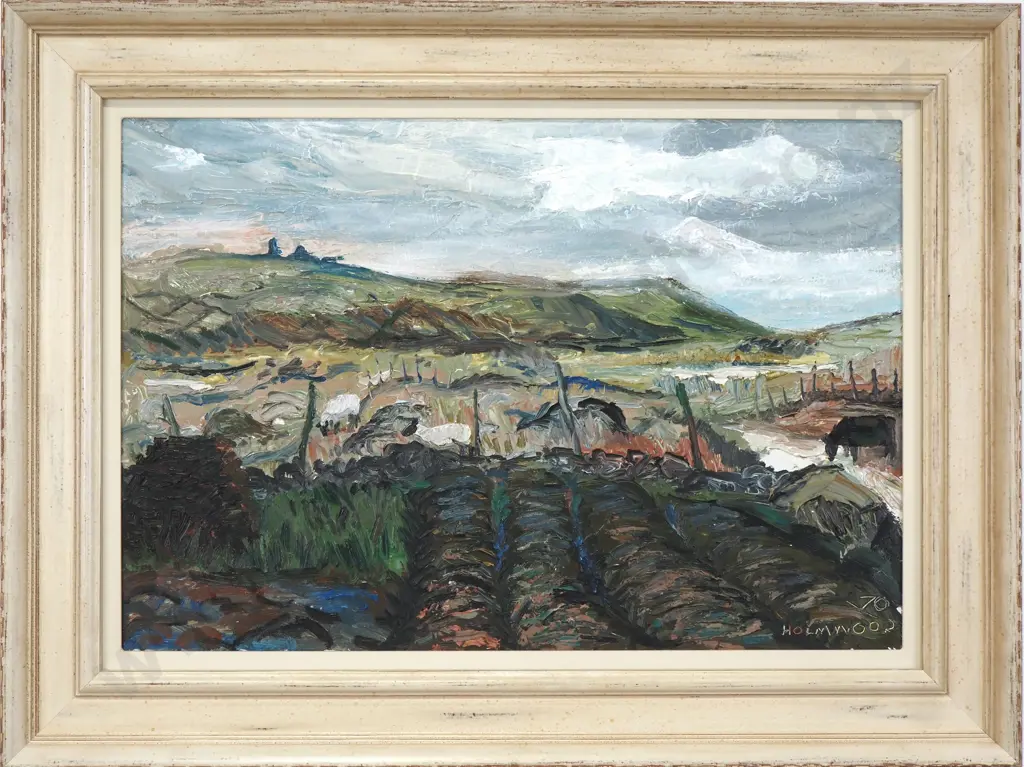 John Holmwood - 'Scene From Ann's Window (Over the Potato Patch)' Oil on Board (1970) Image 1++