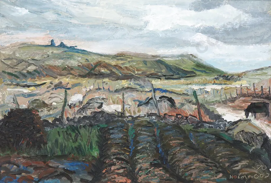 John Holmwood - 'Scene From Ann's Window (Over the Potato Patch)' Oil on Board (1970) Image 1++