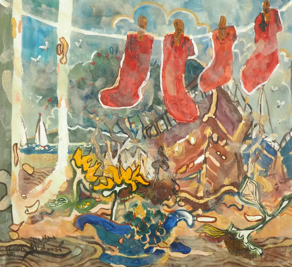 Peter O'Hagan - 'Red Socks in the Window (Devonport)', Watercolour/Gouache & Tinted Gum Arabic (2003) Image 1++