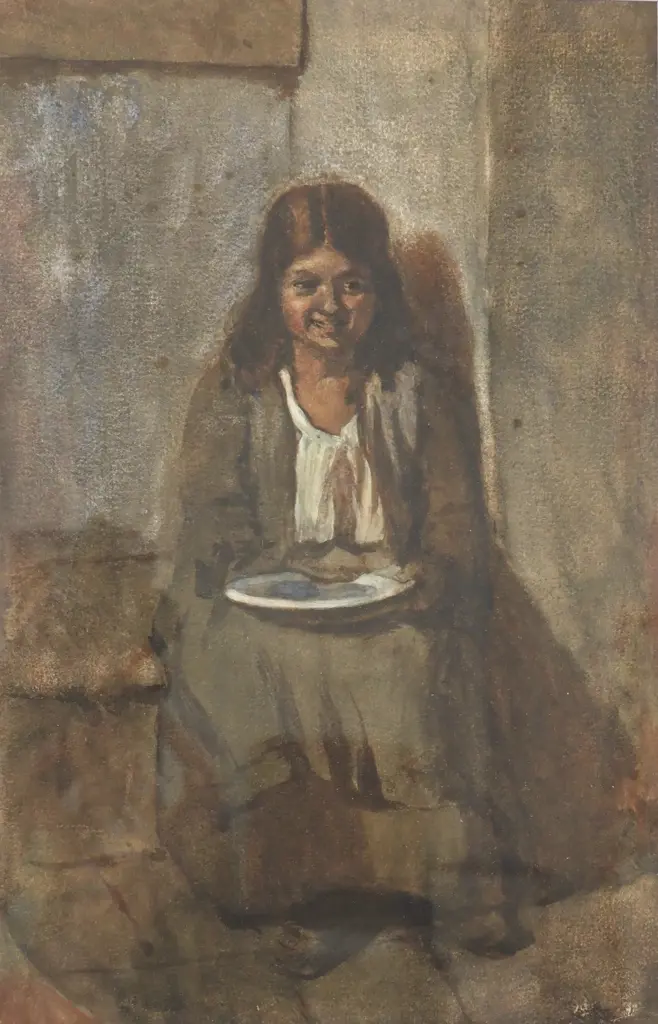 Petrus Van der Velden - Seated Girl, Watercolour & Gouache Image 1++