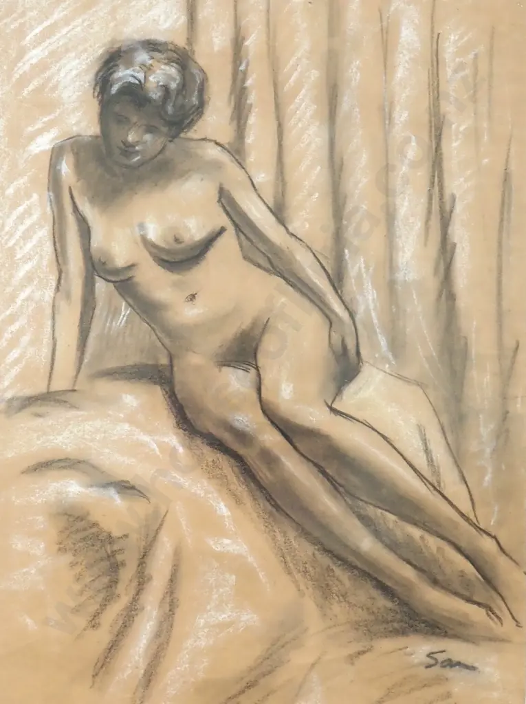 Sam Cairncross - Nude Study, Charcoal & Conté (1942) Image 1++