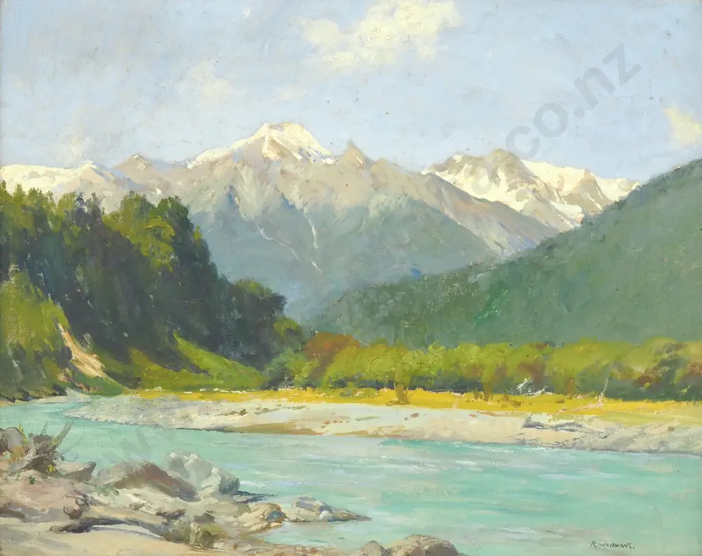 Richard Wallwork - Southern River Scene, Oil on Canvas Image 1++