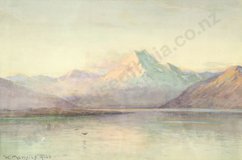 William Menzies Gibb - Mountain & Lake Scene, Watercolour Image 1++