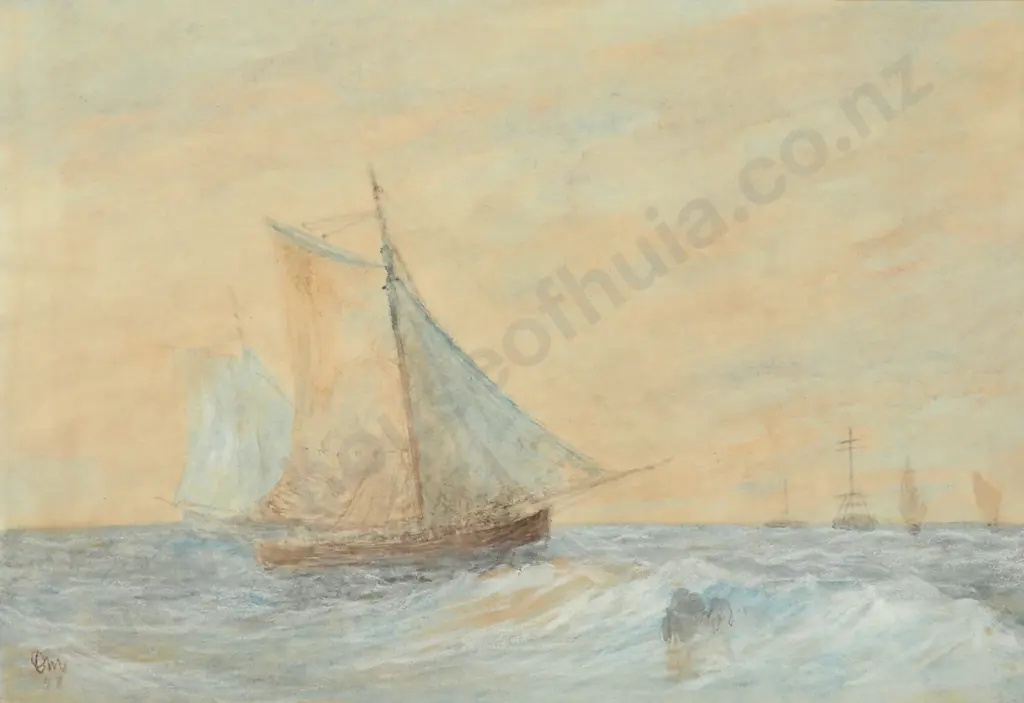 Unknown Artist - Boat Scene, Watercolour (1958) Image 1++