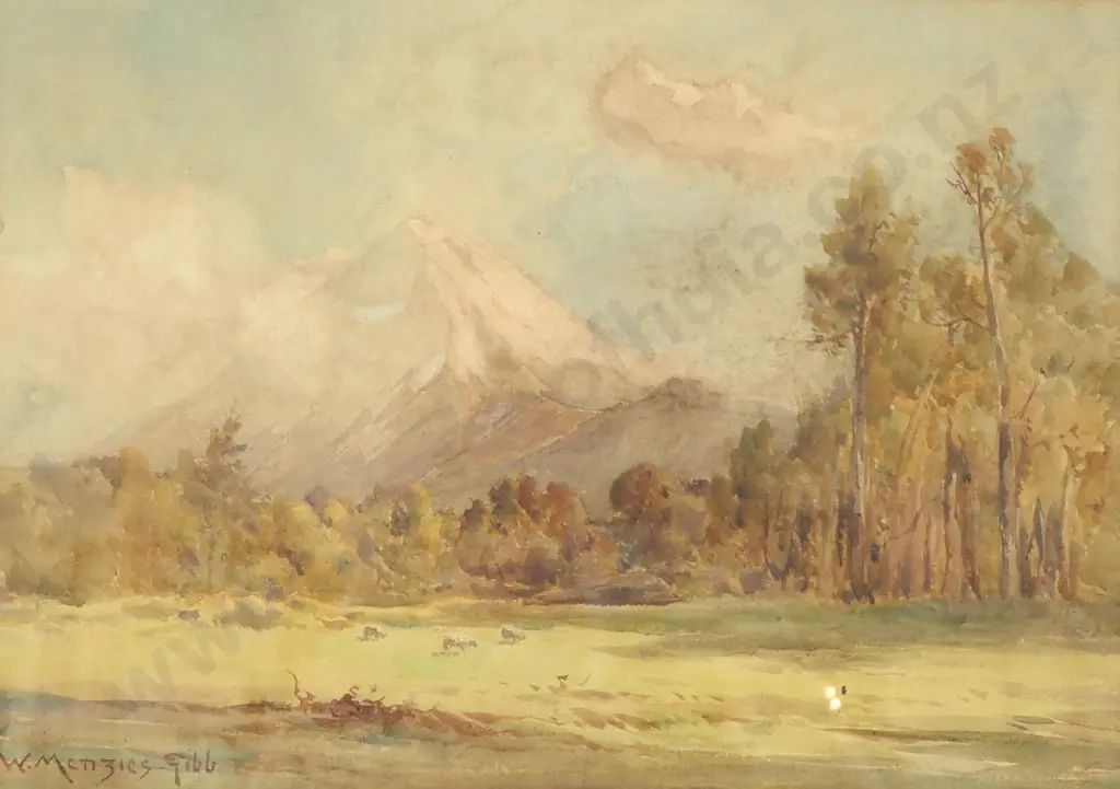William Menzies Gibb - 'Mt. Egmont', Watercolour Image 1++