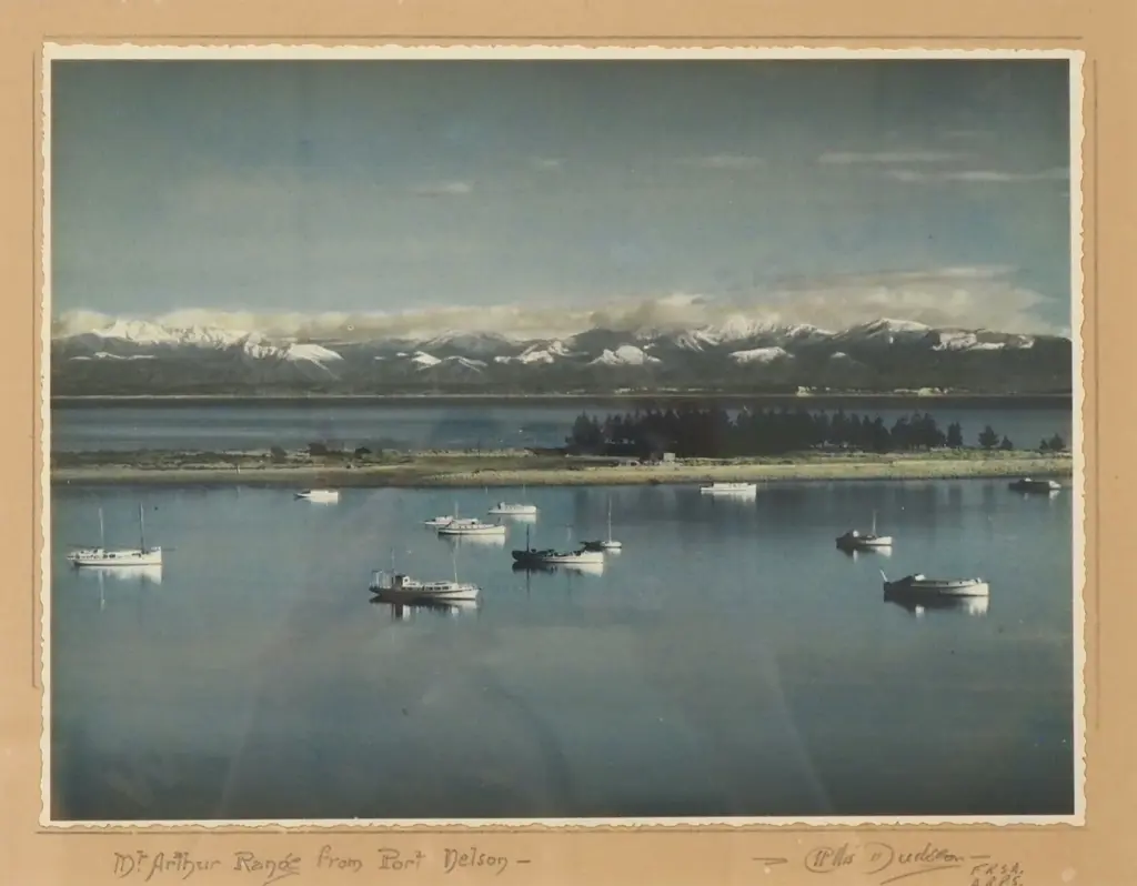 Ellis Dudgeon - 'Mt. Arthur Range from Port Nelson' Hand Coloured Photograph Image 1++